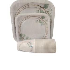 PAPER PLATE SET OF 20 (WHITE, GREEN & GOLD)