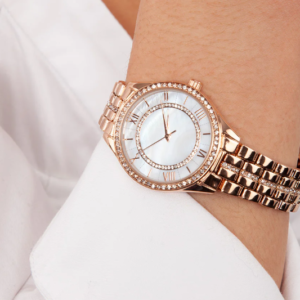 Women's Rose Gold Pearl Face Watch