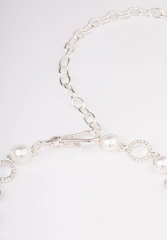 Women's Silver Pearl & Diamante Belt