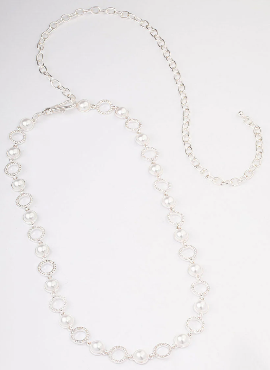 Women's Silver Pearl & Diamante Belt